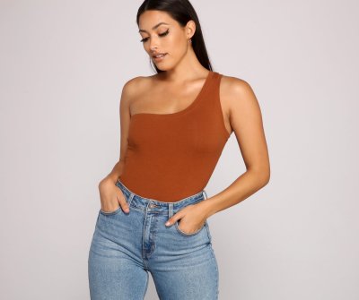 TableClothsUs Stylish Basic One-Shoulder Bodysuit