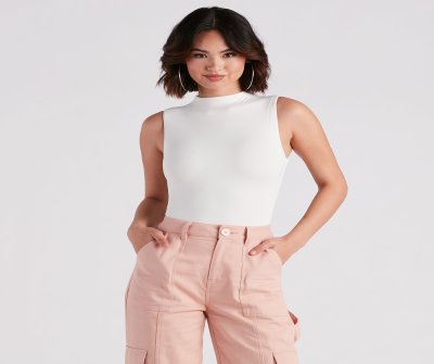 TableClothsUs Smooth Silhouette Mock Neck Bodysuit