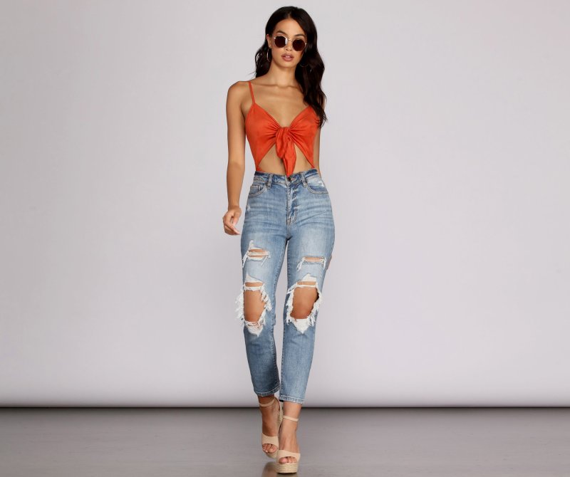 TableClothsUs Sueded Tie-Front Bodysuit