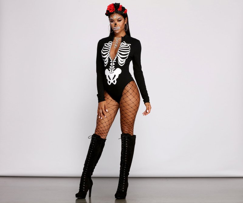 TableClothsUs Sultry Skeleton Babe Bodysuit